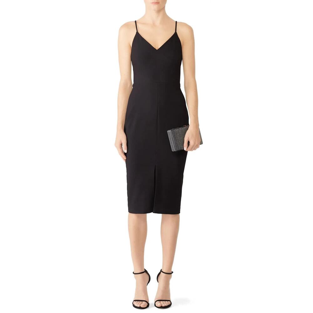 NWT Likely Women's Black Crepe Brooklyn Spaghetti Strap Slit Sheath Dress Size 6